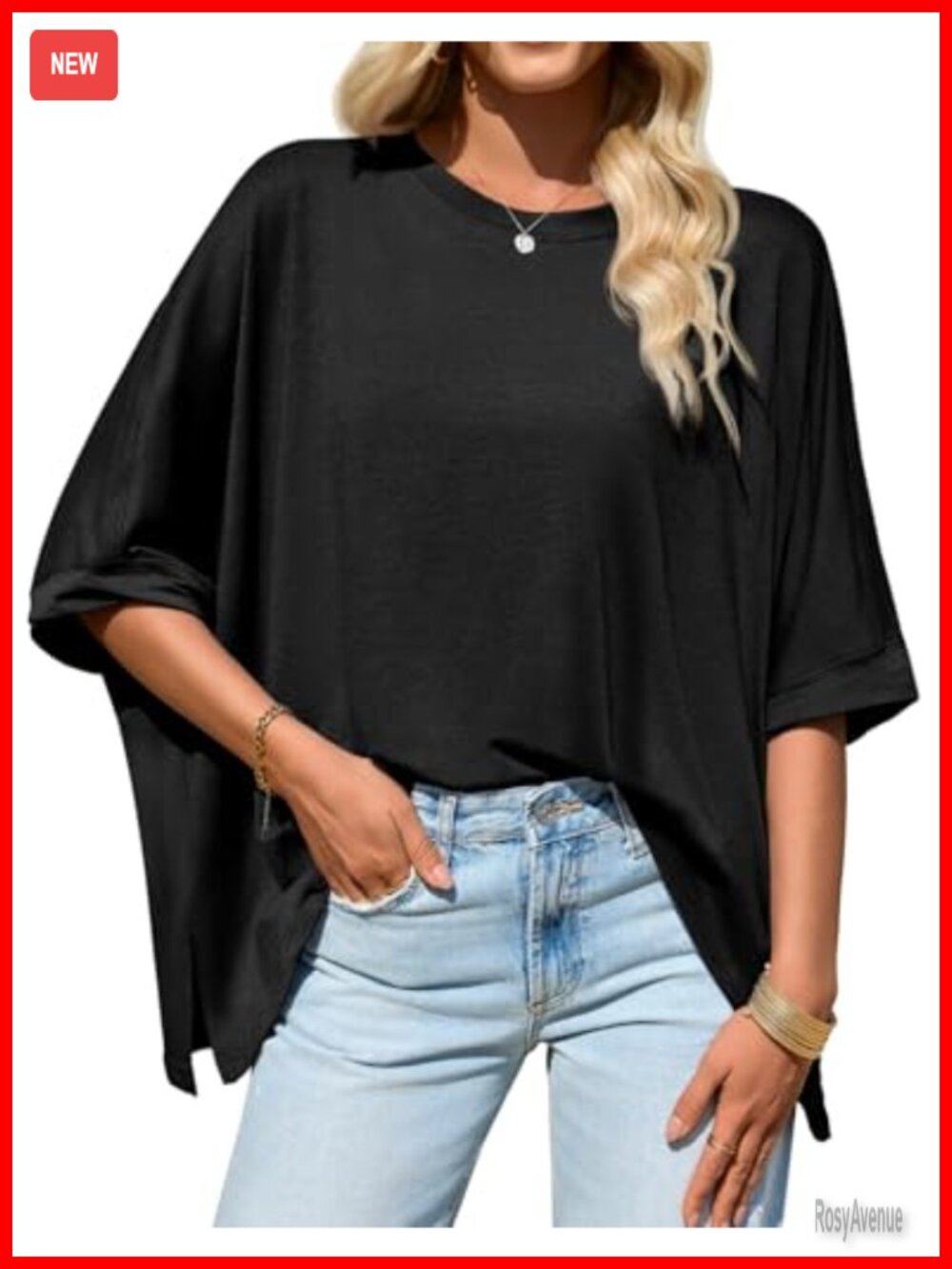 Oversized Batwing Short Sleeve Asymmetric Hem T-Shirt